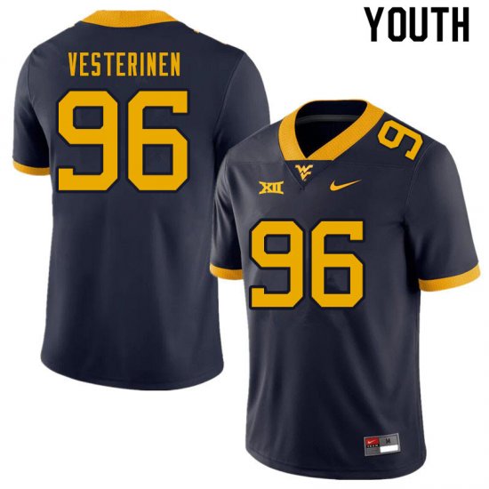 Youth West Virginia Mountaineers NCAA #96 Edward Vesterinen Navy Authentic Nike Stitched College Football Jersey PO15I24QE